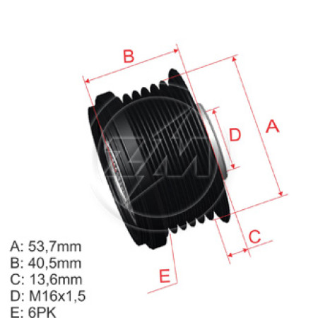 POLIA RODA LIVRE 6PK-54 COMPATÍVEL VALEO CRUZE/SONIC 5622 ZM9600302