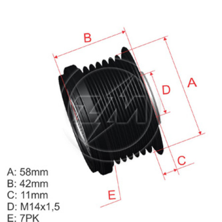 POLIA RODA LIVRE 7PK-57-M14 COMPATÍVEL DENSO HILUX 5567 ZM9600508