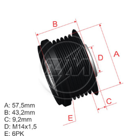 POLIA RODA LIVRE 6PK-58-M14 COMPATÍVEL DENSO ROVER/JEEP/TOYOTA 5428 ZM9600509