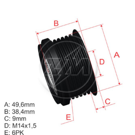 POLIA RODA LIVRE 6PK-50-M14 COMPATÍVEL DENSO BMW/FOCUS/FIESTA/ECOSPORT 5635 ZM9600514