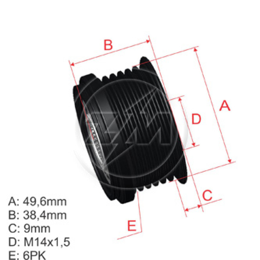 POLIA RODA LIVRE 6PK-50-M14 COMPATÍVEL DENSO BMW/FOCUS/FIESTA/ECOSPORT 5635 ZM9600514