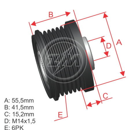 POLIA RODA LIVRE 6PK-56-M14 COMPATÍVEL DENSO VOLVO ANTI-HORARIO 5516 ZM9600551