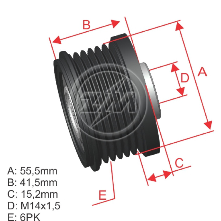 POLIA RODA LIVRE 6PK-56-M14 COMPATÍVEL DENSO VOLVO ANTI-HORARIO 5516 ZM9600551