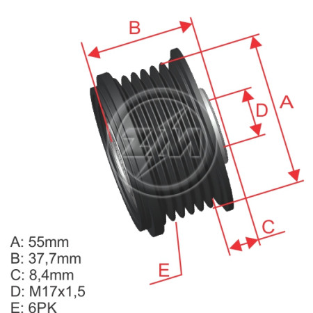 POLIA RODA LIVRE 6PK-55 COMPATÍVEL MITSUBISHI LANCER/OUTLANDER 5406 ZM9601003