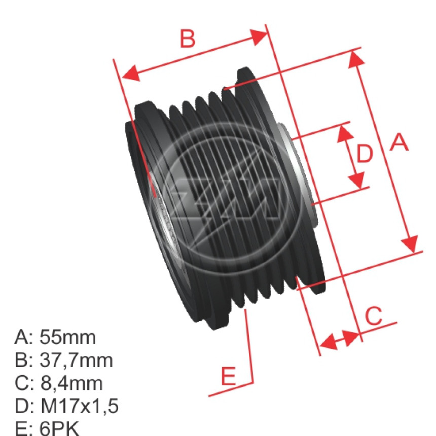 POLIA RODA LIVRE 6PK-55 COMPATÍVEL MITSUBISHI LANCER/OUTLANDER 5406 ZM9601003