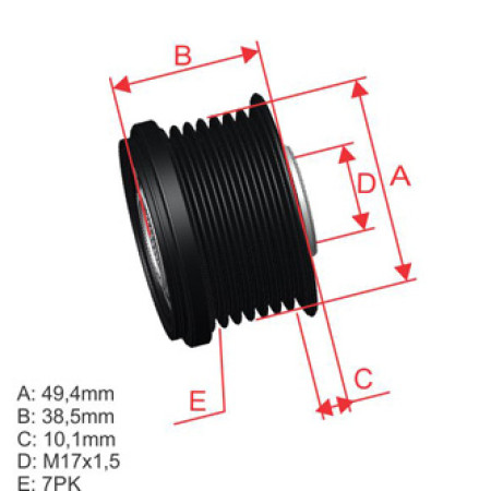 POLIA RODA LIVRE 7PK-49 COMPATÍVEL VALEO MASTER/MEGANE 5584 ZM9601017