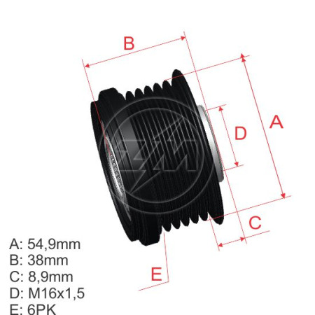 POLIA RODA LIVRE 6PK-55 COMPATÍVEL VALEO SORENTO/AZERA/IX35/SANTA FE 5594 ZM9601233