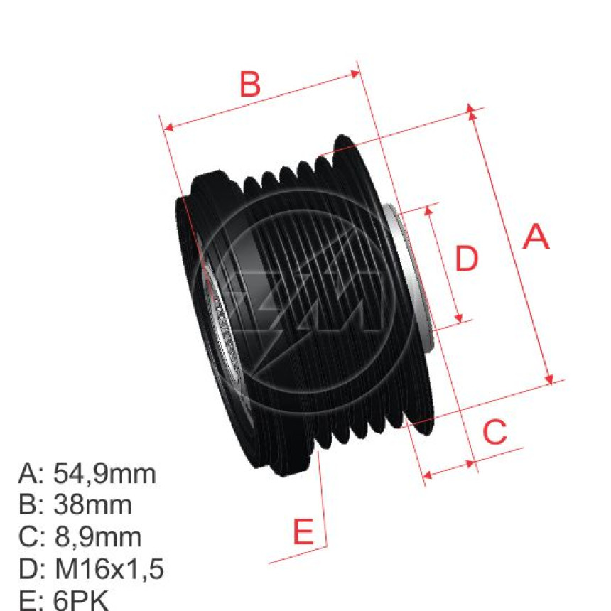 POLIA RODA LIVRE 6PK-55 COMPATÍVEL VALEO SORENTO/AZERA/IX35/SANTA FE 5594 ZM9601233