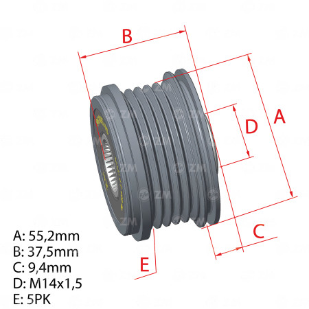 POLIA RODA LIVRE 5PK-54-M14 COMPATÍVEL DENSO UNO/ARGO/MOBI/PUNTO/FIAT 500 5706 ZM9600545