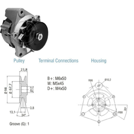 ALTERNADOR COMPATÍVEL BOSCH 12V 35A MAXION/MASSEY FERGUSON MF265 MF275 MF290 MF292 - POLIA 1PK-98 ZM9010128