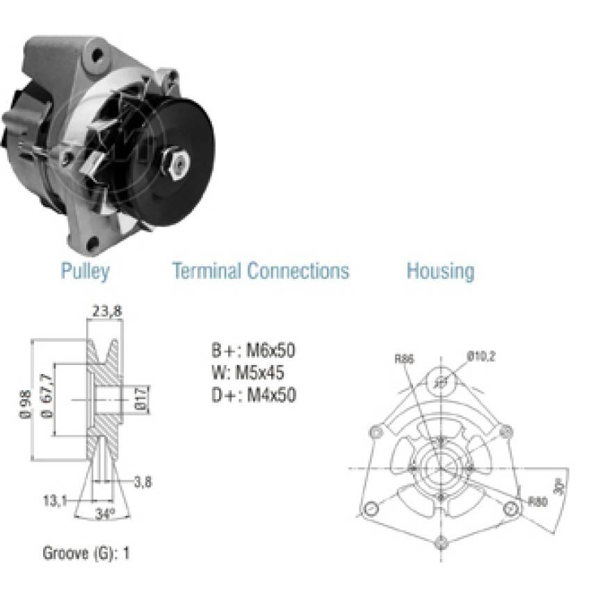 ALTERNADOR COMPATÍVEL BOSCH 12V 35A MAXION/MASSEY FERGUSON MF265 MF275 MF290 MF292 - POLIA 1PK-98 ZM9010128