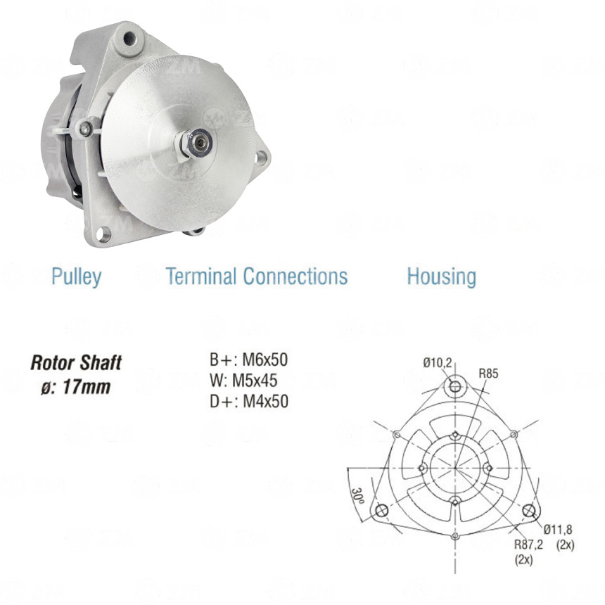 ALTERNADOR COMPATÍVEL BOSCH 12V 55A MB - SEM POLIA ZM9010102