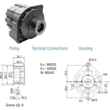 ALTERNADOR COMPATÍVEL BOSCH 12V 65A CARGO/CAM.VW - POLIA 8PK ZM9010104