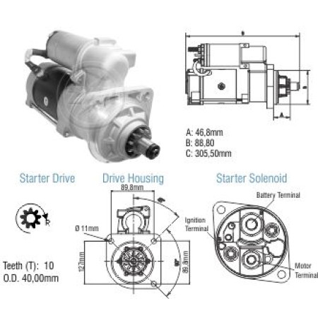 MOTOR PARTIDA COMPATÍVEL DELCO 29MT 12V 10D CAM.VW 5150 8160 9160 DELIVERY/MAN CUMMINS (EURO V) 2012> ZM8029004