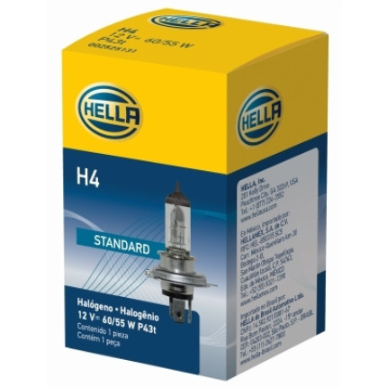 LÂMPADA H4 12V 60/55W BI-IODO - ALTA/BAIXA HELLA HEH4