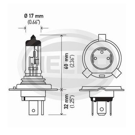 LÂMPADA H4 12V 60/55W BI-IODO - ALTA/BAIXA HELLA HEH4
