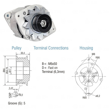 ALTERNADOR COMPATÍVEL BOSCH 12V 75A MONZA/KADETT/IPANEMA/BLAZER/S10 2.2 - POLIA 5PK ZM9010101