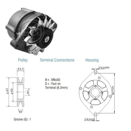 ALTERNADOR COMPATÍVEL BOSCH 12V 75A MONZA/KADETT/S10 - POLIA SIMPLES ZM9010113