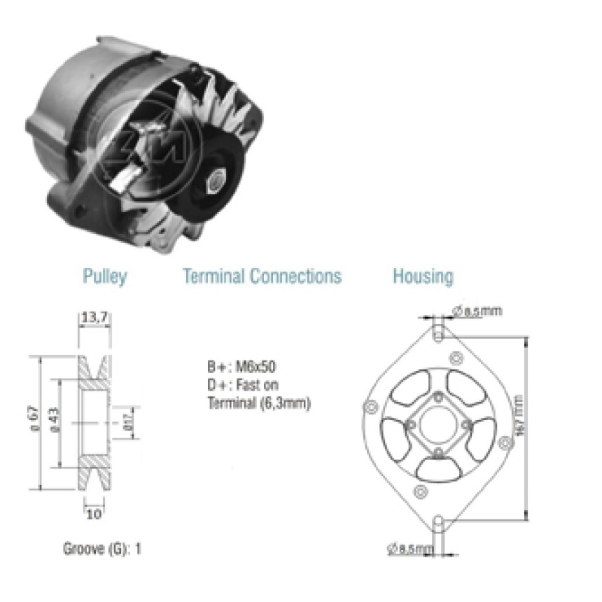ALTERNADOR COMPATÍVEL BOSCH 12V 75A MONZA/KADETT/S10 - POLIA SIMPLES ZM9010113