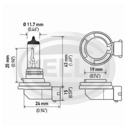 LÂMPADA H11 12V 55W - 2T GR BASE PGJY19-2 HELLA HEH11B