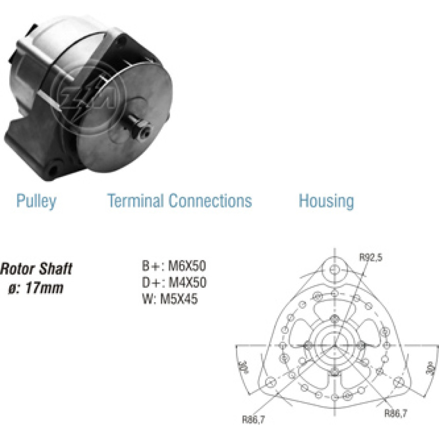 ALTERNADOR COMPATÍVEL BOSCH 24V 35A MB/CASE (SEM POLIA) ZM9010203