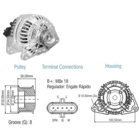 ALTERNADOR COMPATÍVEL BOSCH ELETR 24V 90A CASE/IVECO EUROCARGO ZM9020802