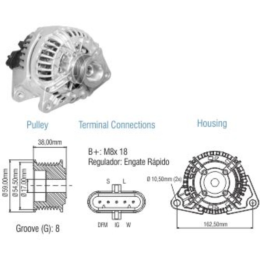 ALTERNADOR COMPATÍVEL BOSCH ELETR 24V 90A CASE/IVECO EUROCARGO ZM9020802
