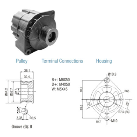 ALTERNADOR COMPATÍVEL BOSCH 12V 90A CARGO/CAM.VW - MODIFICADO (POLIA 8PK) ZM9010109