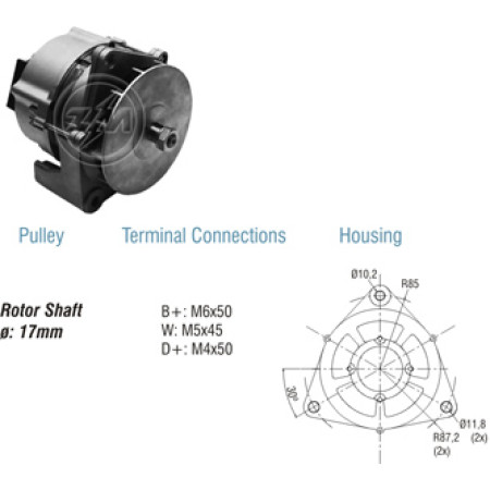 ALTERNADOR COMPATÍVEL BOSCH 12V 90A MB MODIFICADO (SEM POLIA) ZM9010108