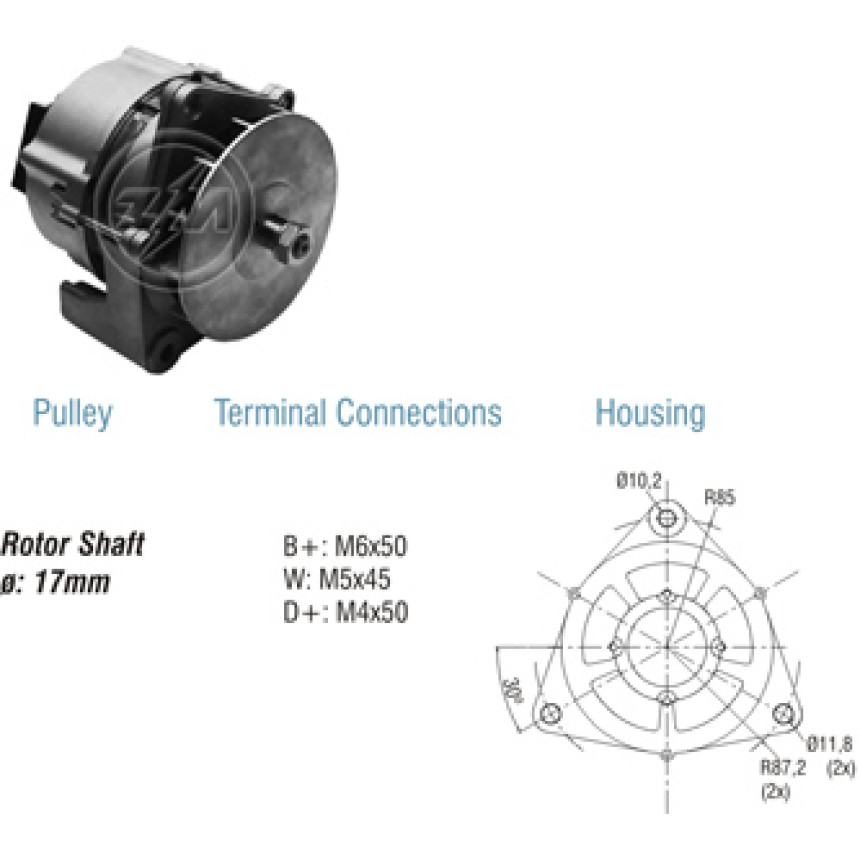 ALTERNADOR COMPATÍVEL BOSCH 12V 90A MB MODIFICADO (SEM POLIA) ZM9010108