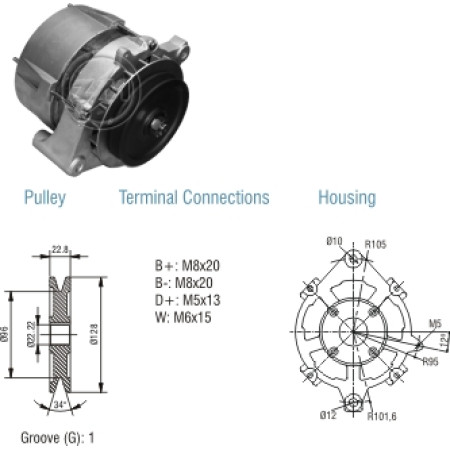 ALTERNADOR COMPATÍVEL BOSCH 24V 75A ONIBUS MB O371/O400/OH1315 (POLIA SIMPLES) ZM9010304