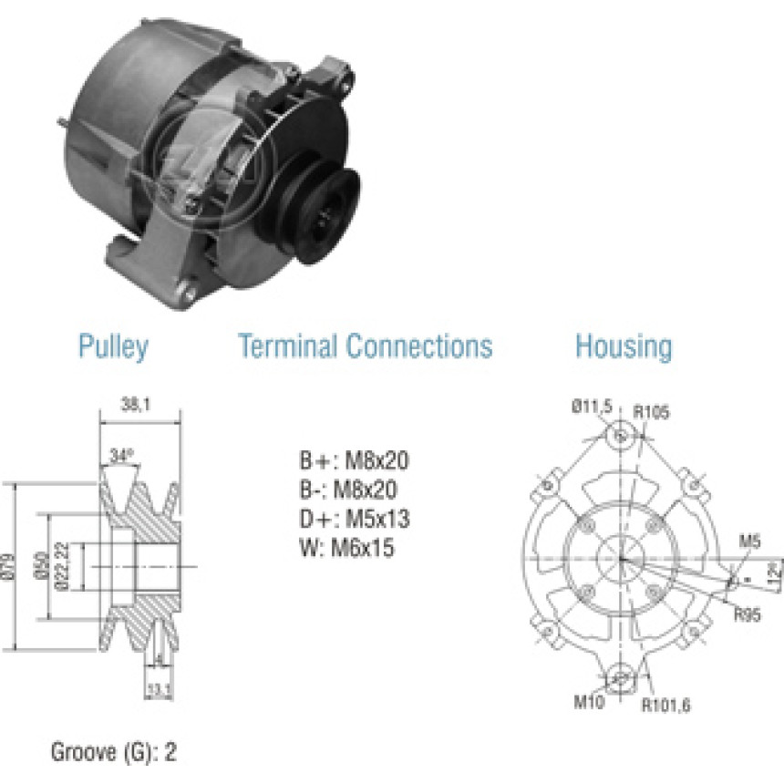 ALTERNADOR COMPATÍVEL BOSCH 24V 75A ONIBUS VOLVO B10M (POLIA 2PK MENOR) ZM9010103