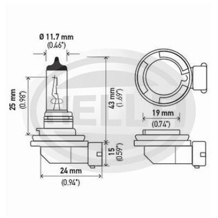 LÂMPADA H11 24V 70W - FAROL MILHA HELLA HEH1124V