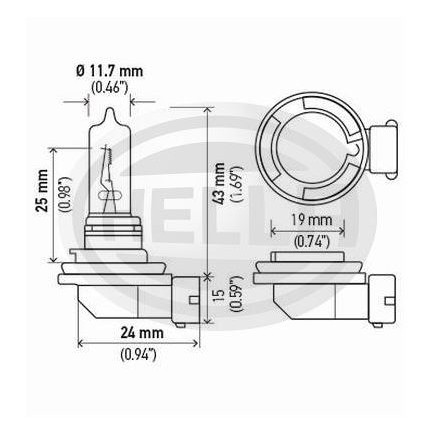 LÂMPADA H11 12V 55W - FAROL MILHA HELLA HEH11