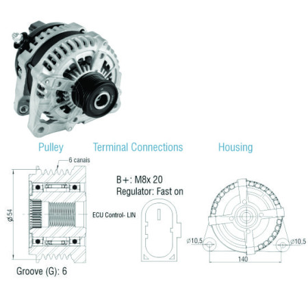 ALTERNADOR COMPATÍVEL BOSCH 24V 140A ONIBUS MB/ K113 113K 92> - L.D (POLIA SIMPLES) ZM9010410