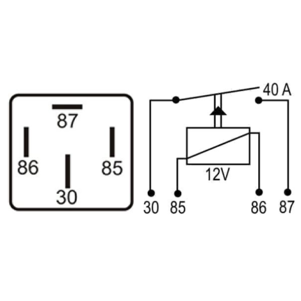 RELE AUXILIAR COMPATÍVEL12V 40A 4T C/SUPORTE DNI0102