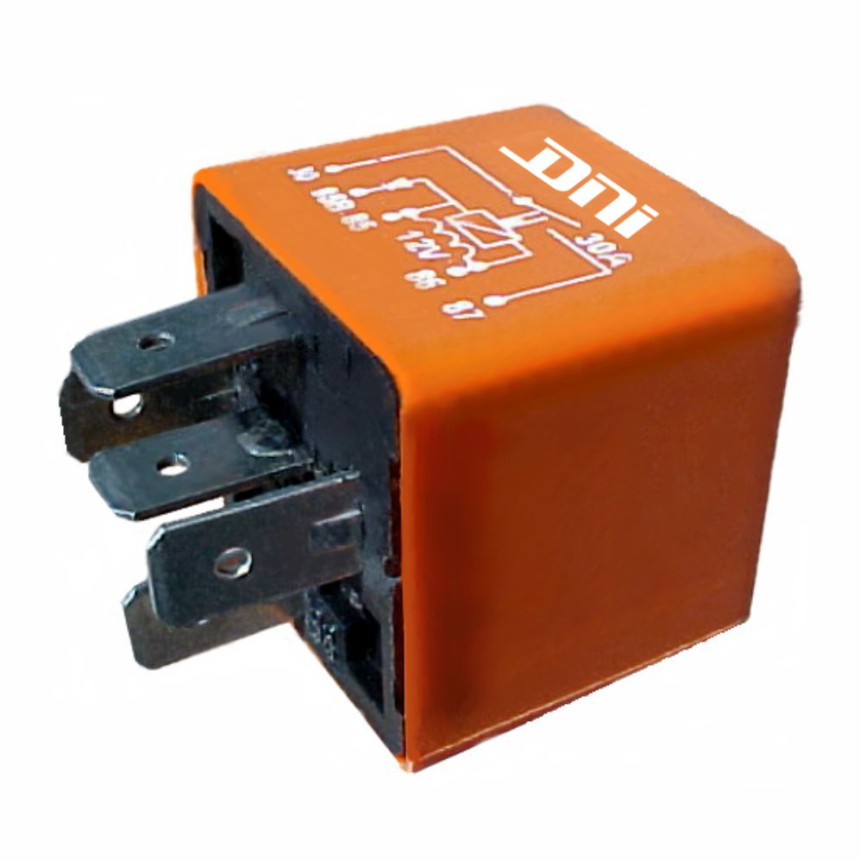 RELE AUXILIAR COMPATÍVEL 12V 30A 5T LARANJA - VENTILADOR/RADIADOR GM DNI0107