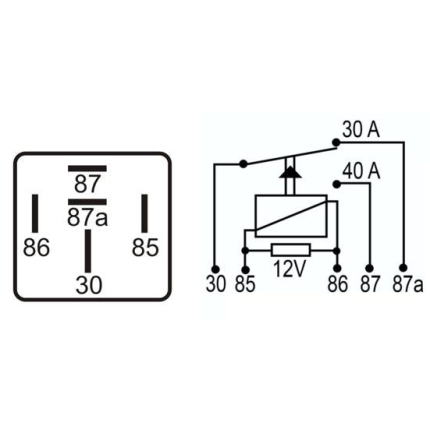 RELE AUXILIAR COMPATÍVEL 12V 40A/30A 5T C/SUPORTE DNI0116
