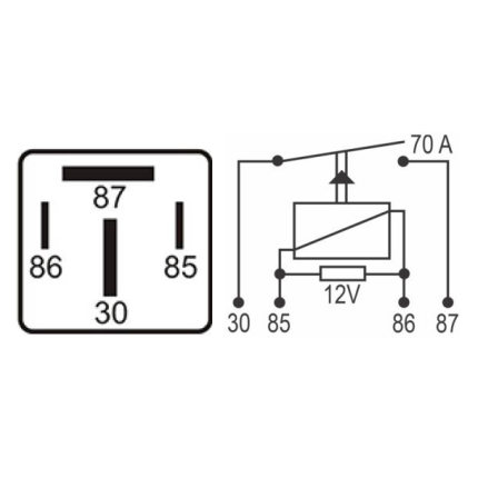 RELE AUXILIAR COMPATÍVEL 12V 70A 4T C/SUPORTE DNI0122
