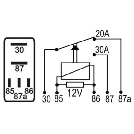 MINI RELE AUXILIAR COMPATÍVEL12V 20A/30A 5T - REVERSOR GM VENTILADOR/AR COND DNI0126