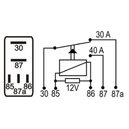 MINI RELE AUXILIAR COMPATÍVEL 12V 40A/30A 5T - REVERSOR C/RESISTOR SPRINTER DNI0138