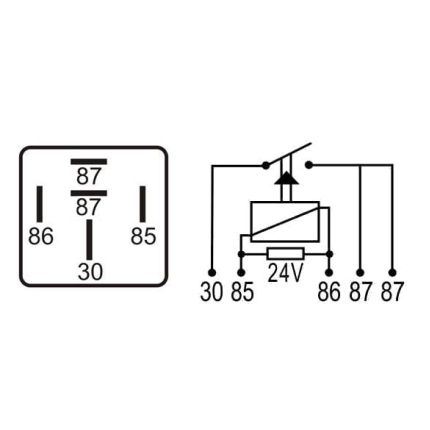 RELE AUXILIAR COMPATÍVEL 24V 40A/30A 5T C/SUPORTE - DUPLO CONTATO N.A DNI0214