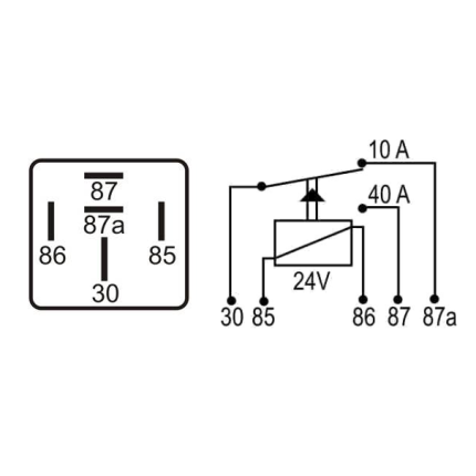 RELE AUXILIAR COMPATÍVEL 24V 40A/30A 5T C/SUPORTE DNI0239