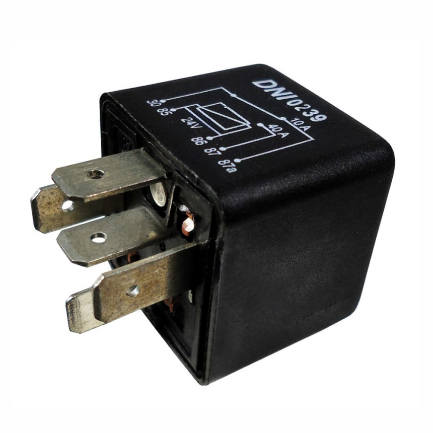 RELE AUXILIAR COMPATÍVEL 24V 40A/30A 5T C/SUPORTE DNI0239
