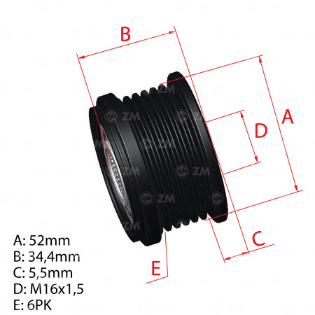 POLIA RODA LIVRE 6PK-52 COMPATÍVEL BOSCH AUDI TIGUAN/POLO/TCROSS/A3 A1 A4 5729 ZM9600118
