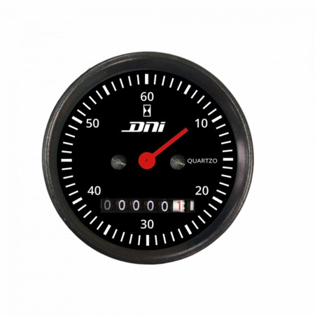 HORIMETRO 52MM COMPATÍVEL 12/24V C/PONTEIRO C/ILUMINACAO VERM - ARO PRETO DNI4501