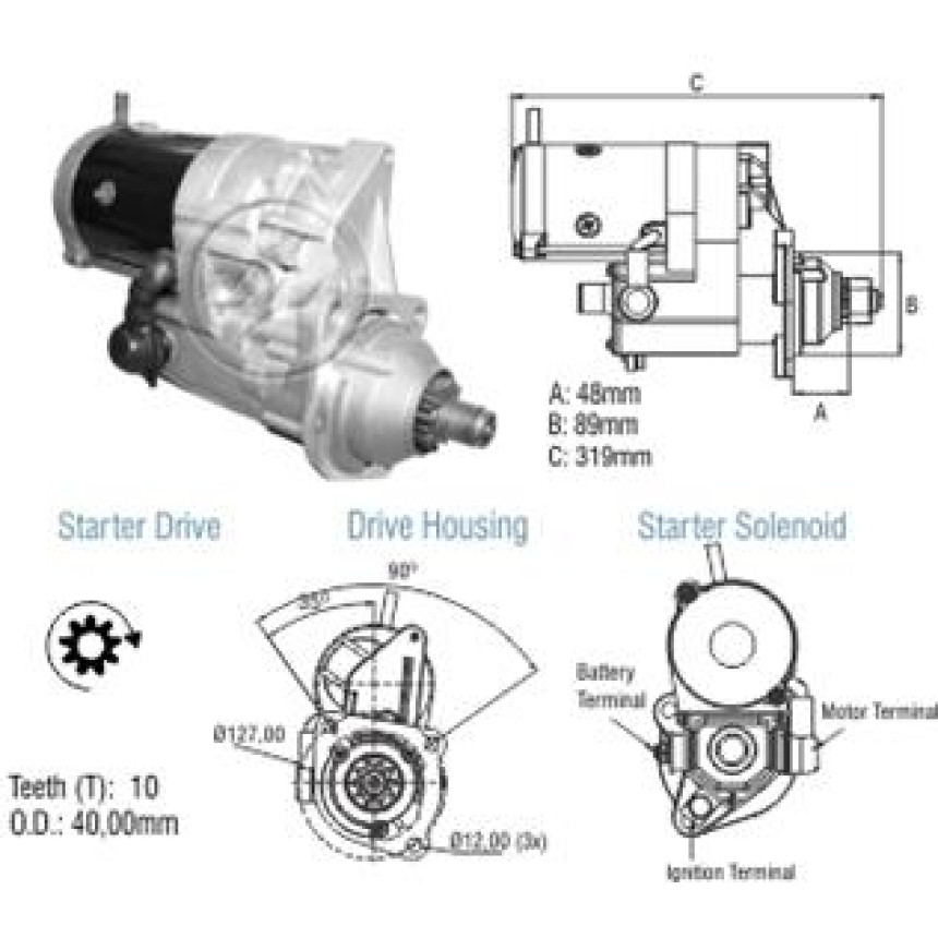 MOTOR PARTIDA COMPATÍVEL DENSO-GR 24V 10D CASE/KOMATSU//VOLVO 3F-L.E-LISO ZM8014102