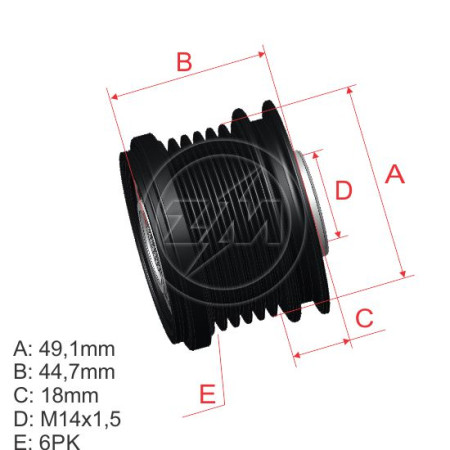 POLIA RODA LIVRE 6PK-49-M14 COMPATÍVEL DENSO VOLVO/FOCUS/MONDEO 5464 ZM9600507