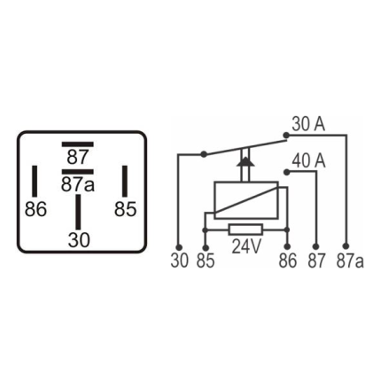 RELE AUXILIAR COMPATÍVEL 24V 30A/40A REVERSOR 5T FORD/IVECO/MAN/MB/VOLVO/VW DNI0215