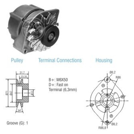 ALTERNADOR COMPATÍVEL BOSCH 12V 52A FUSCA/KOMBI/BRASILIA ZM9010105